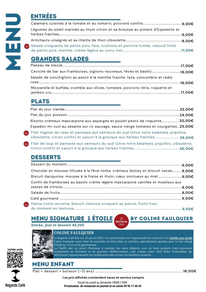 Menu Regards Café été 2023